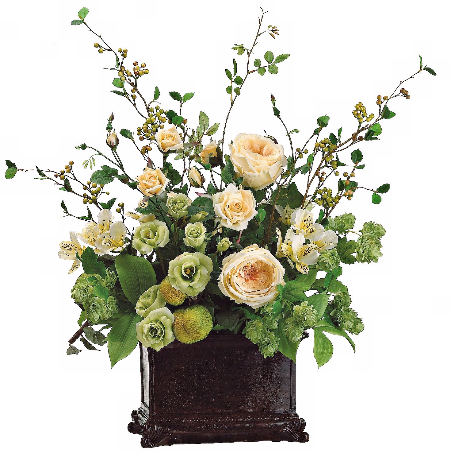 Roses Hops and Alstroemeria Floral Arrangement