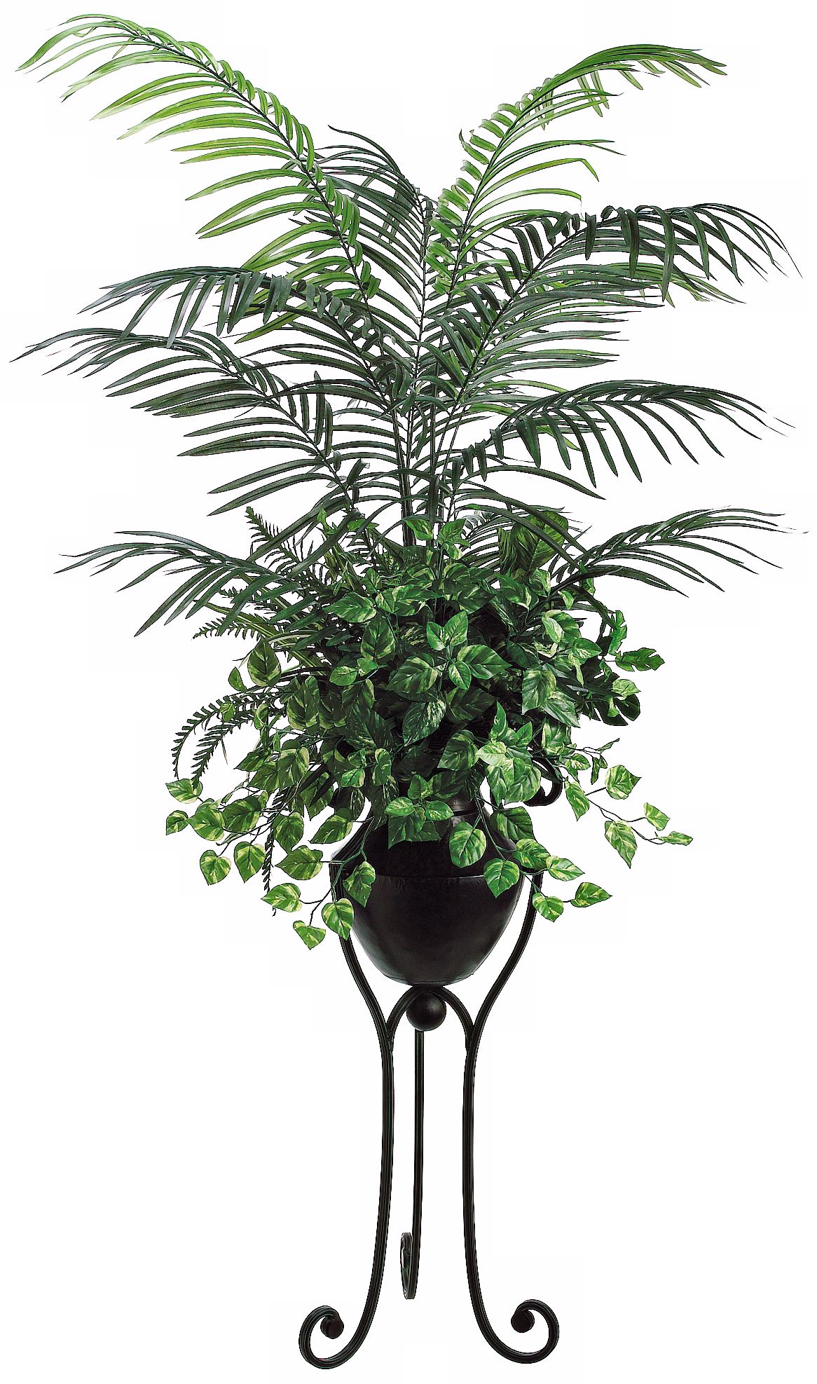 Areca Palm Pothos and Ferns in a Metal Stand