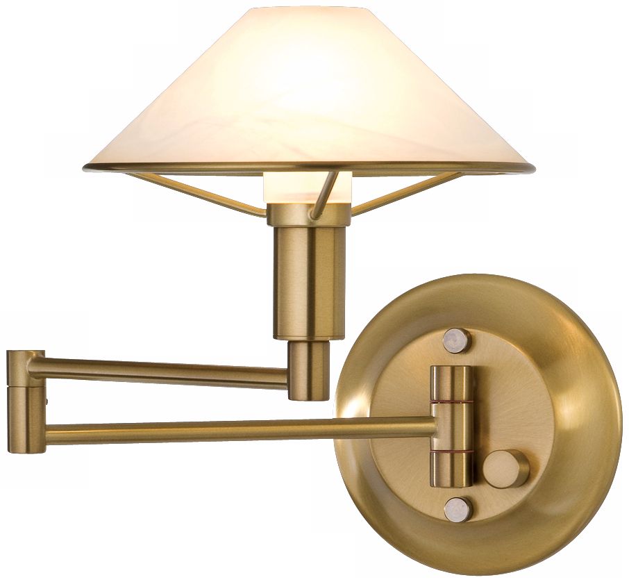Antique Brass Alabaster White Glass Swing Arm Wall Light
