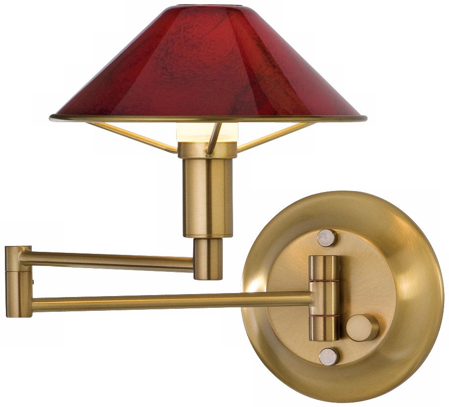 Antique Brass Magma Red Glass Swing Arm Wall Light