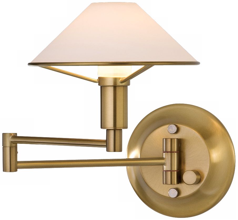 Antique Brass True White Glass Swing Arm Wall Light