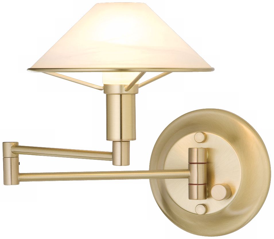 Brushed Brass Alabaster White Glass Swing Arm Wall Light