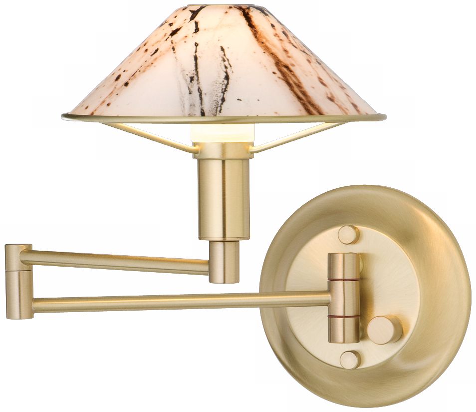 Brushed Brass Marbled Glass Swing Arm Wall Light