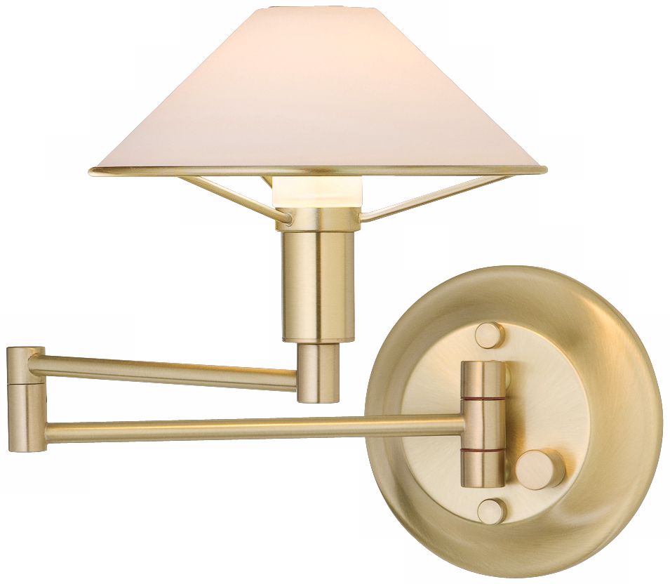 Brushed Brass True White Glass Swing Arm Wall Light