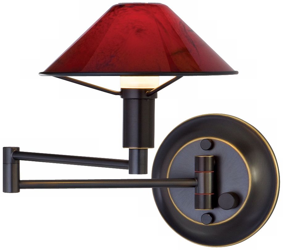 Oil Rubbed Bronze Magma Red Glass Swing Arm Wall Light
