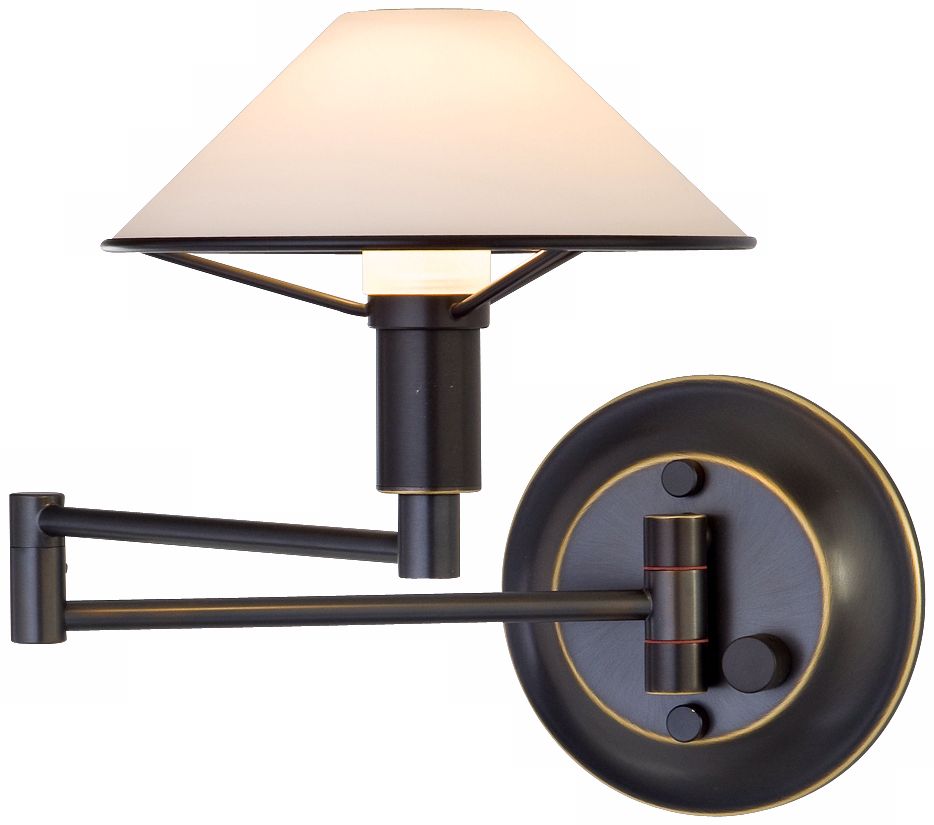 Oil Rubbed Bronze True White Glass Swing Arm Wall Light