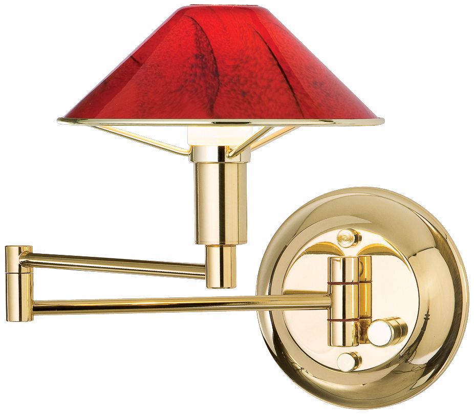 Polished Brass with Magma Red Glass Swing Arm Wall Light