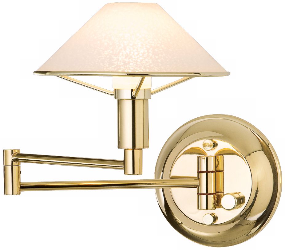 Polished Brass with Satin White Glass Swing Arm Wall Light