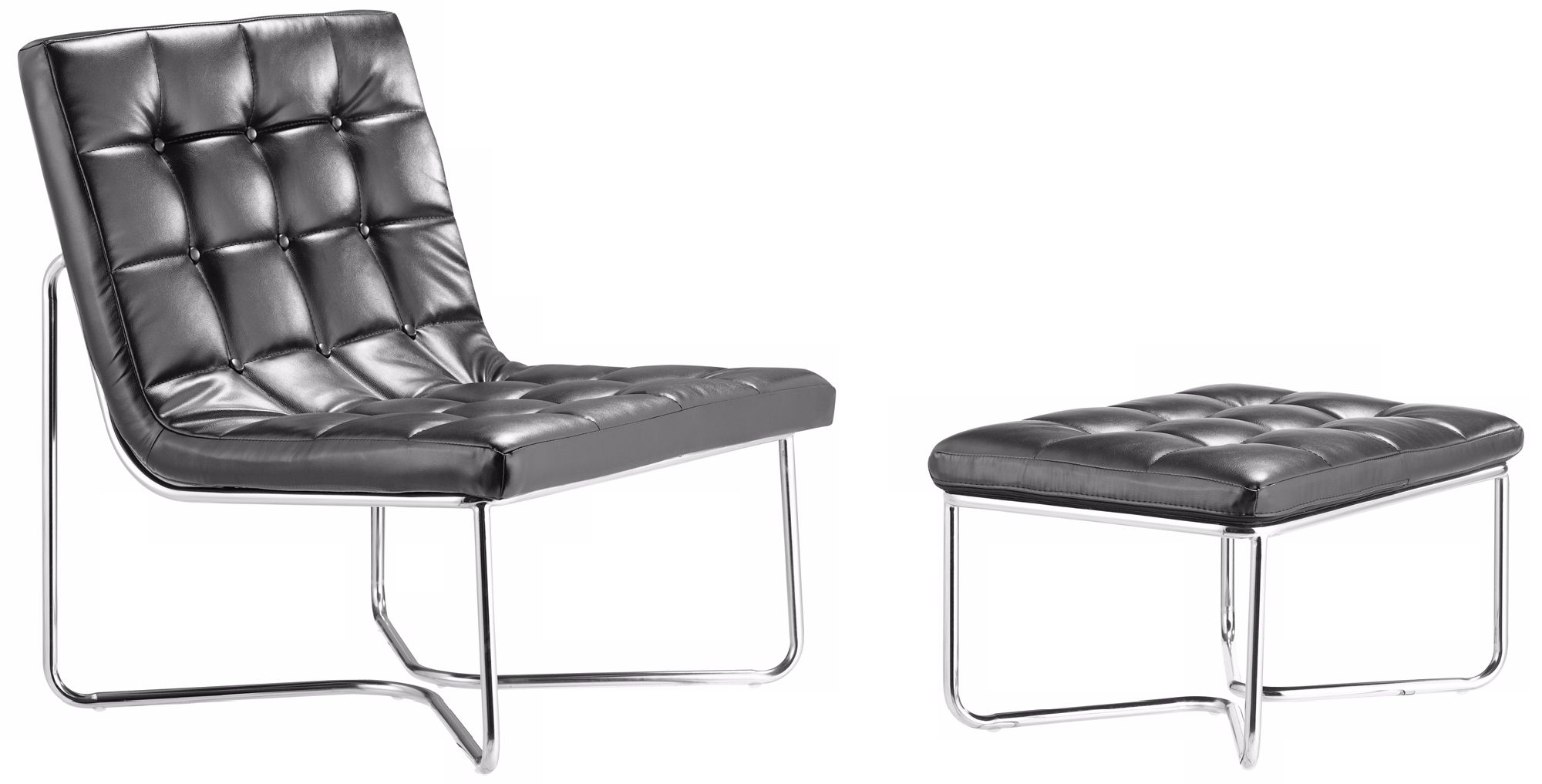 Zuo Waltz Black Leatherette Lounge and Ottoman