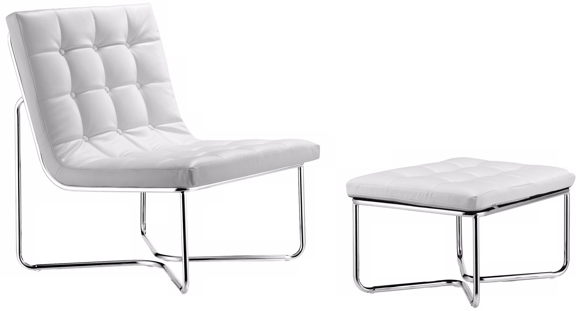Zuo Waltz White Leatherette Lounge Chair and Ottoman