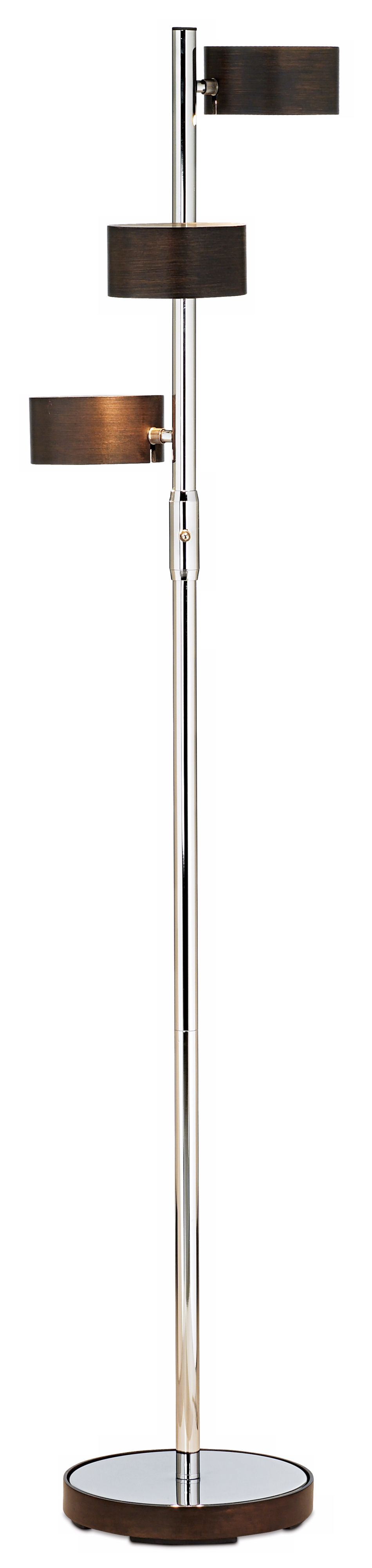 Chrome Three Light Wood Shade Floor Lamp
