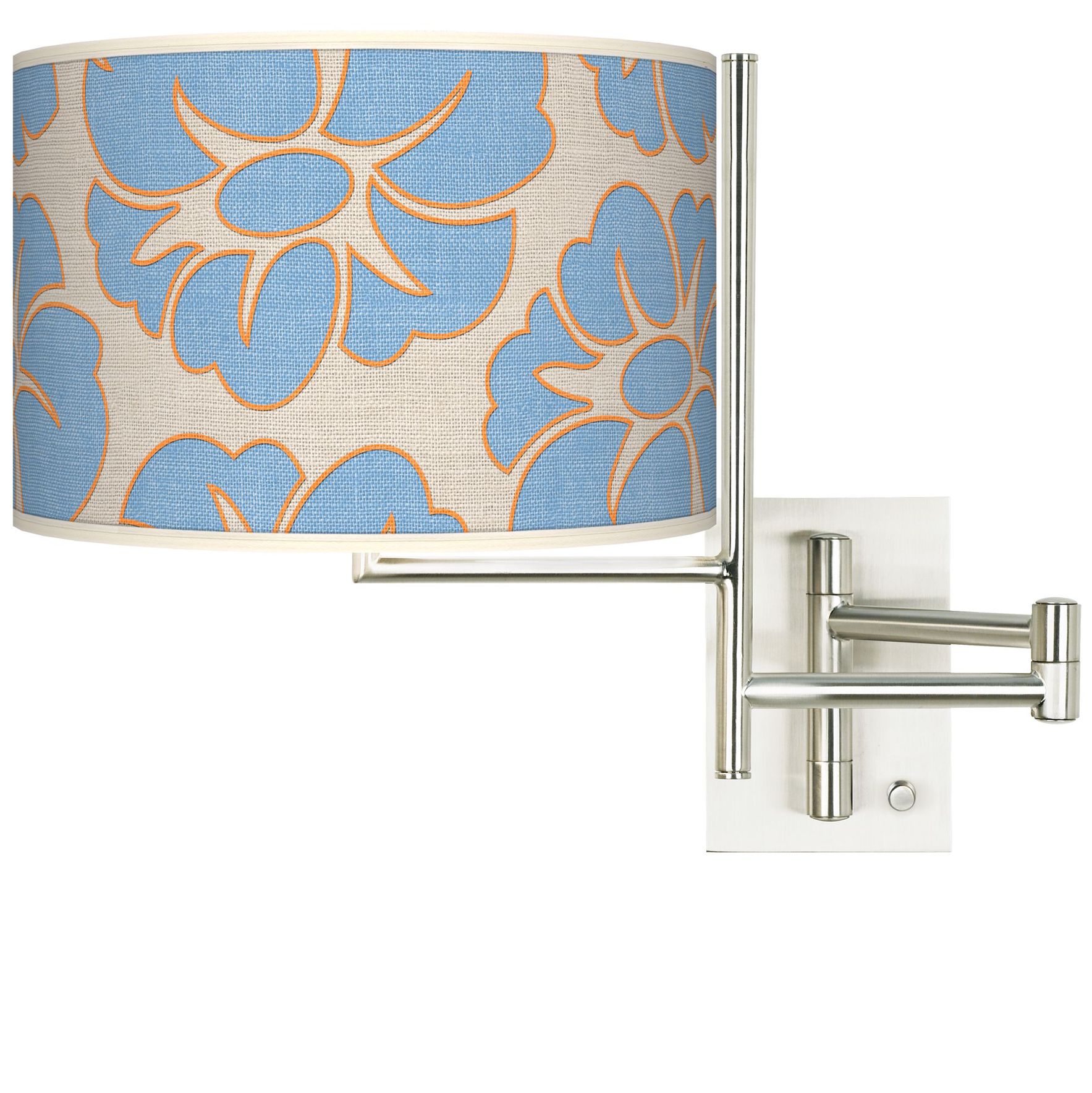 Floral Blue Silhouette Giclee Steel Plug-In Swing Arm Wall Light