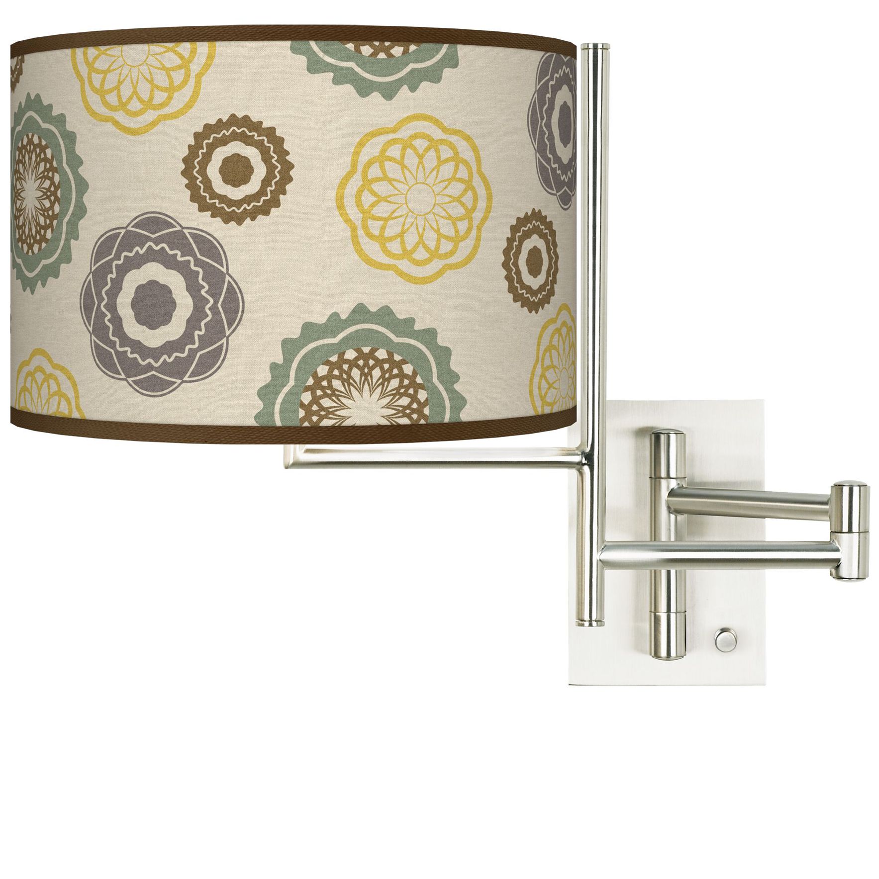 8 1/2" High Ornaments Linen Giclee Swing Arm Wall Light