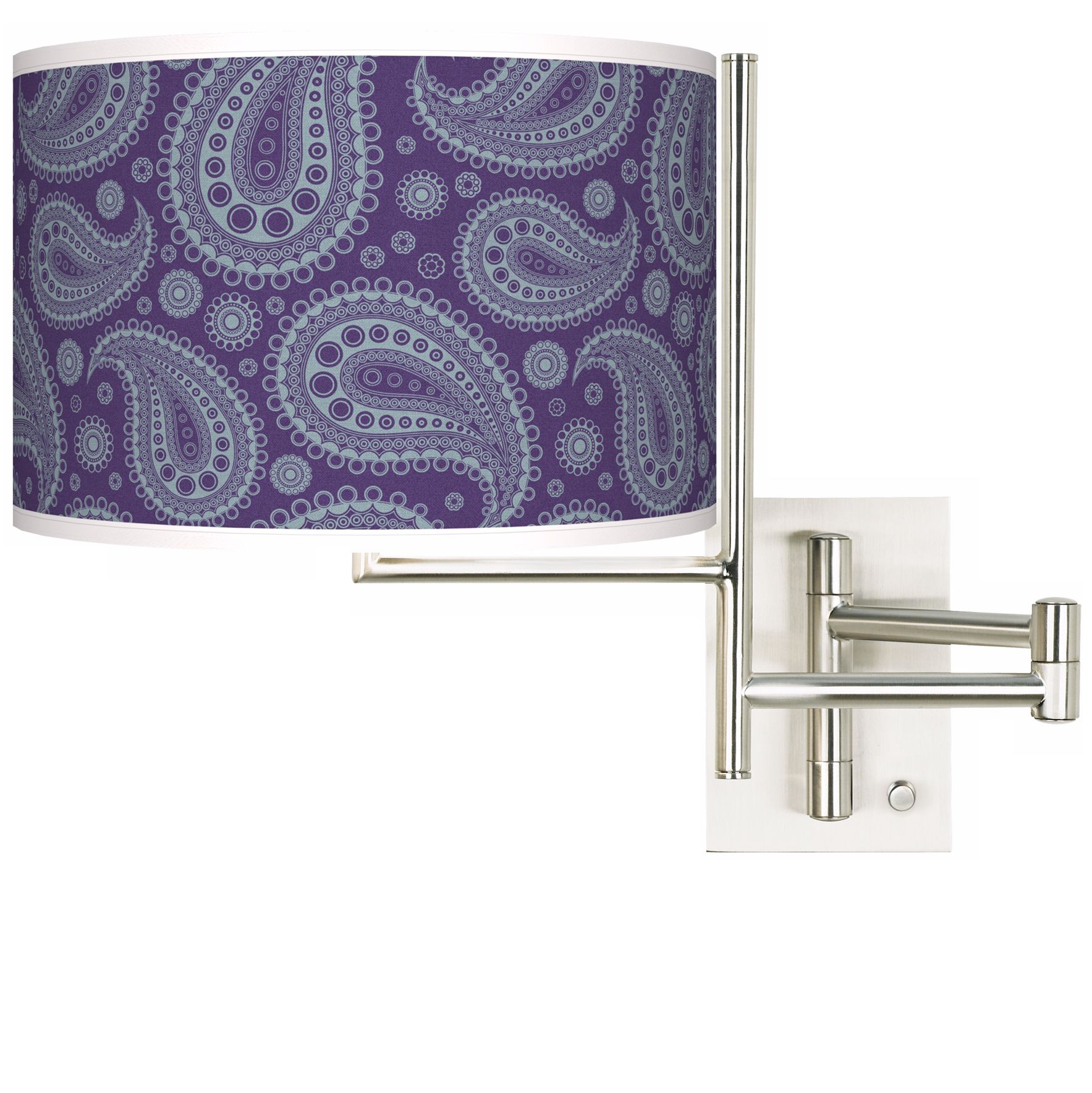 Purple Paisley Linen Giclee Steel Plug-In Swing Arm Wall Light