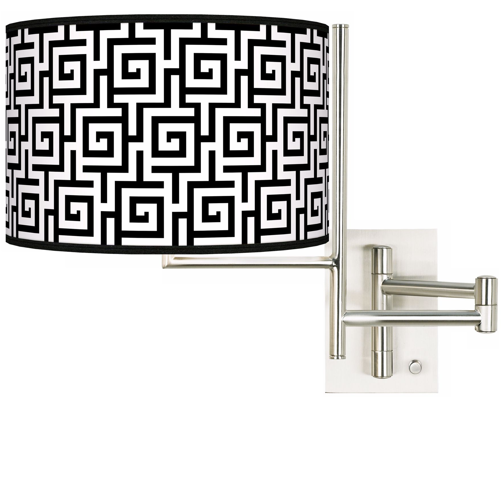 Greek Key Brushed Steel Plug-In Swing Arm Wall Light