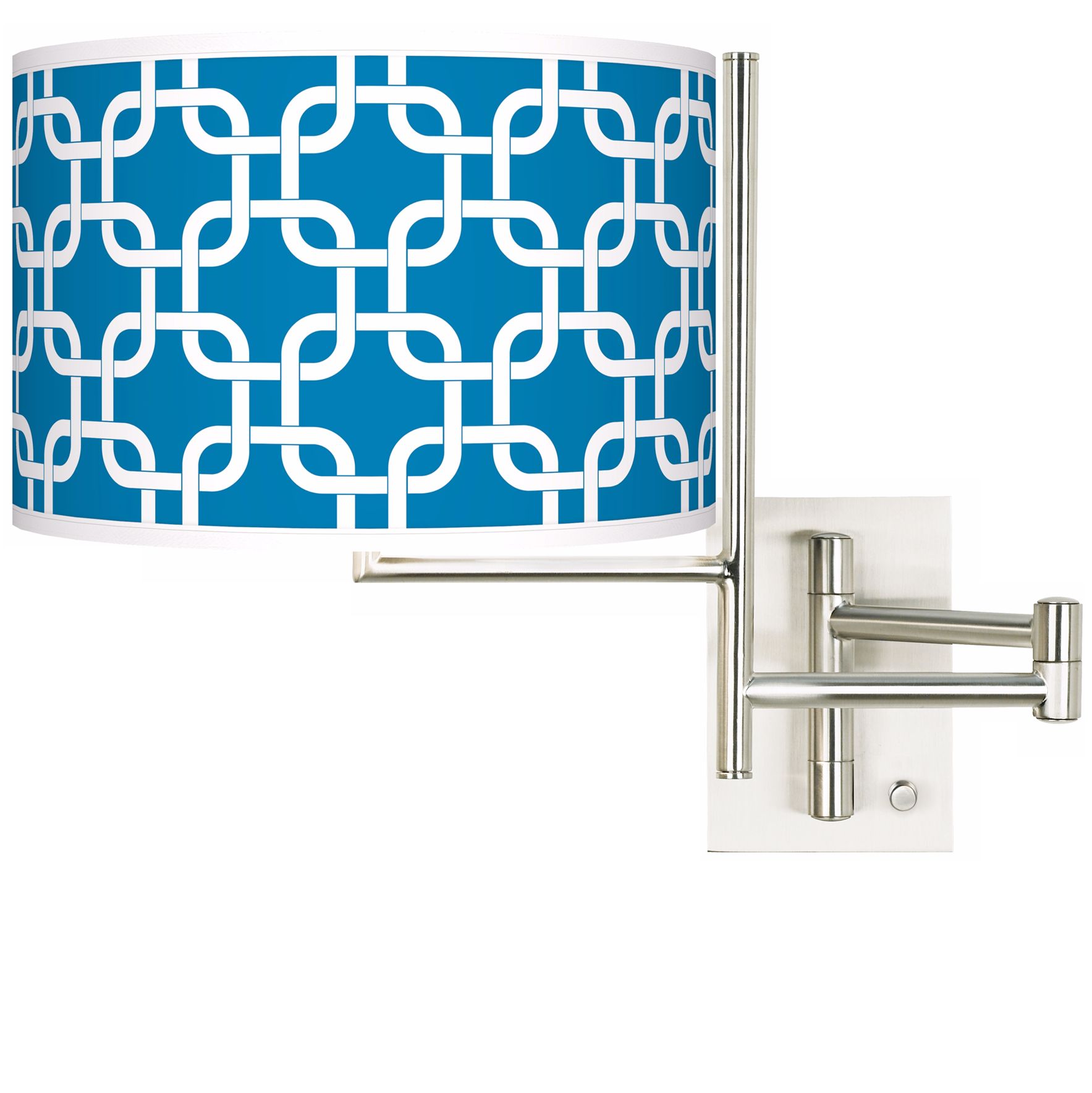 Blue Lattice Brushed Steel Plug-in Swing Arm Wall Lamp