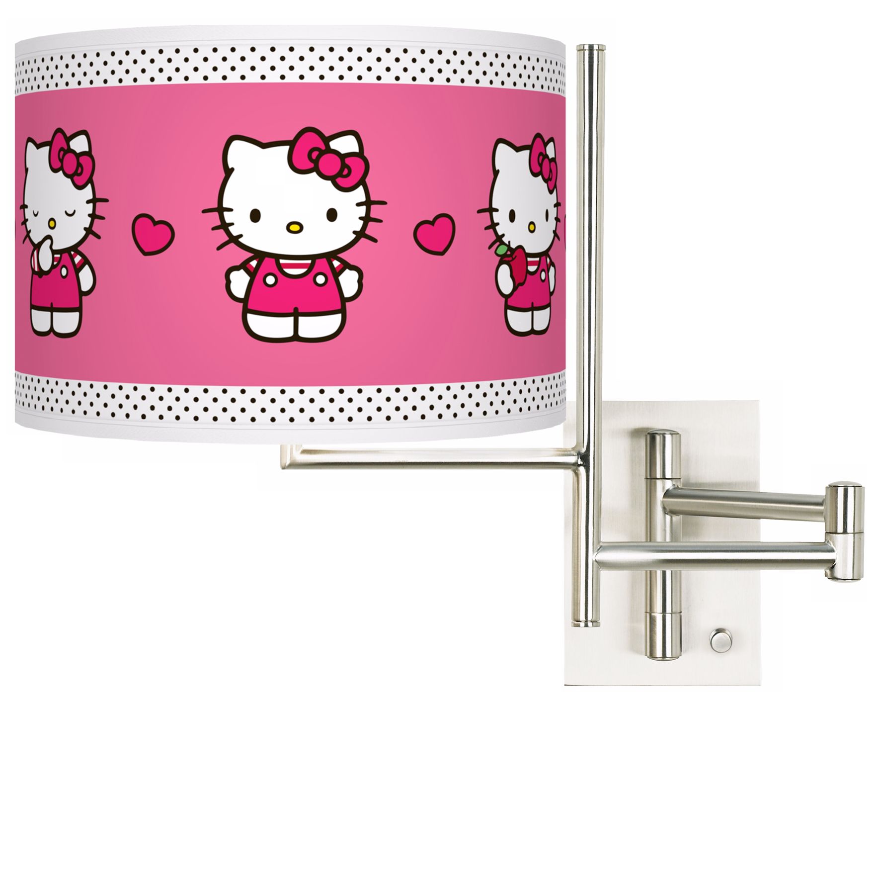 Hello Kitty Pink and Polka Dots Plug-In Swing Arm Wall Light