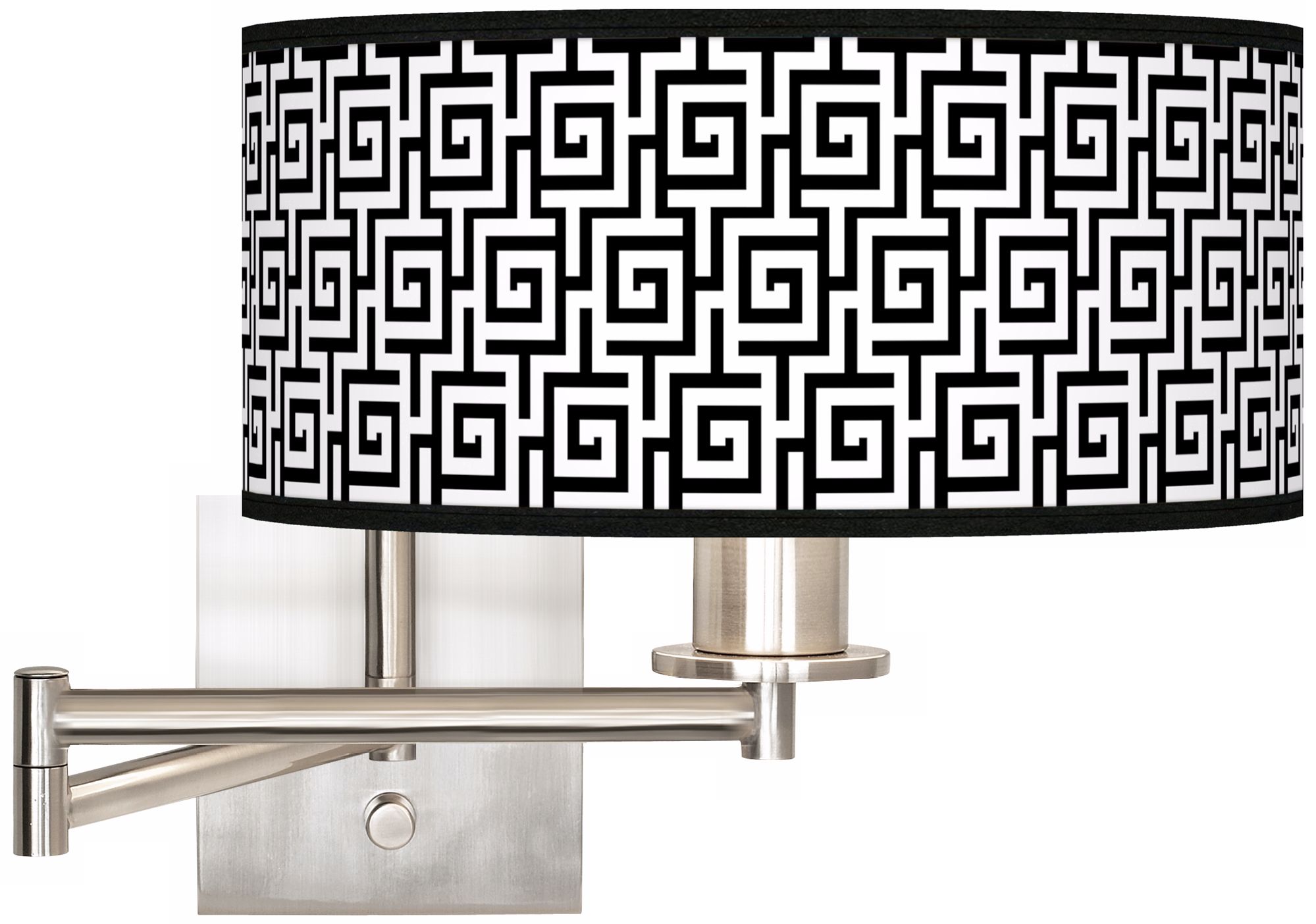 Greek Key 12" Wide Drum Swing Arm Lamp