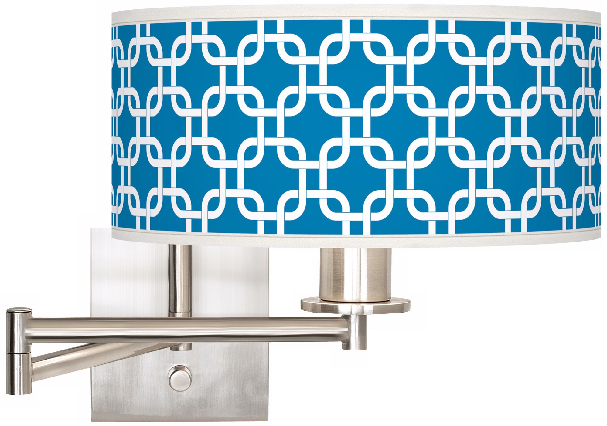Blue Lattice Brushed Steel 12" Wide Drum Swing Arm Lamp