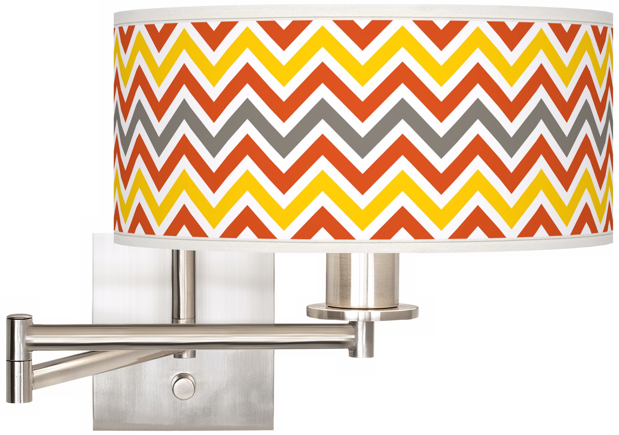 Flame Zig Zag Brushed Steel 12" Wide Drum Swing Arm Lamp