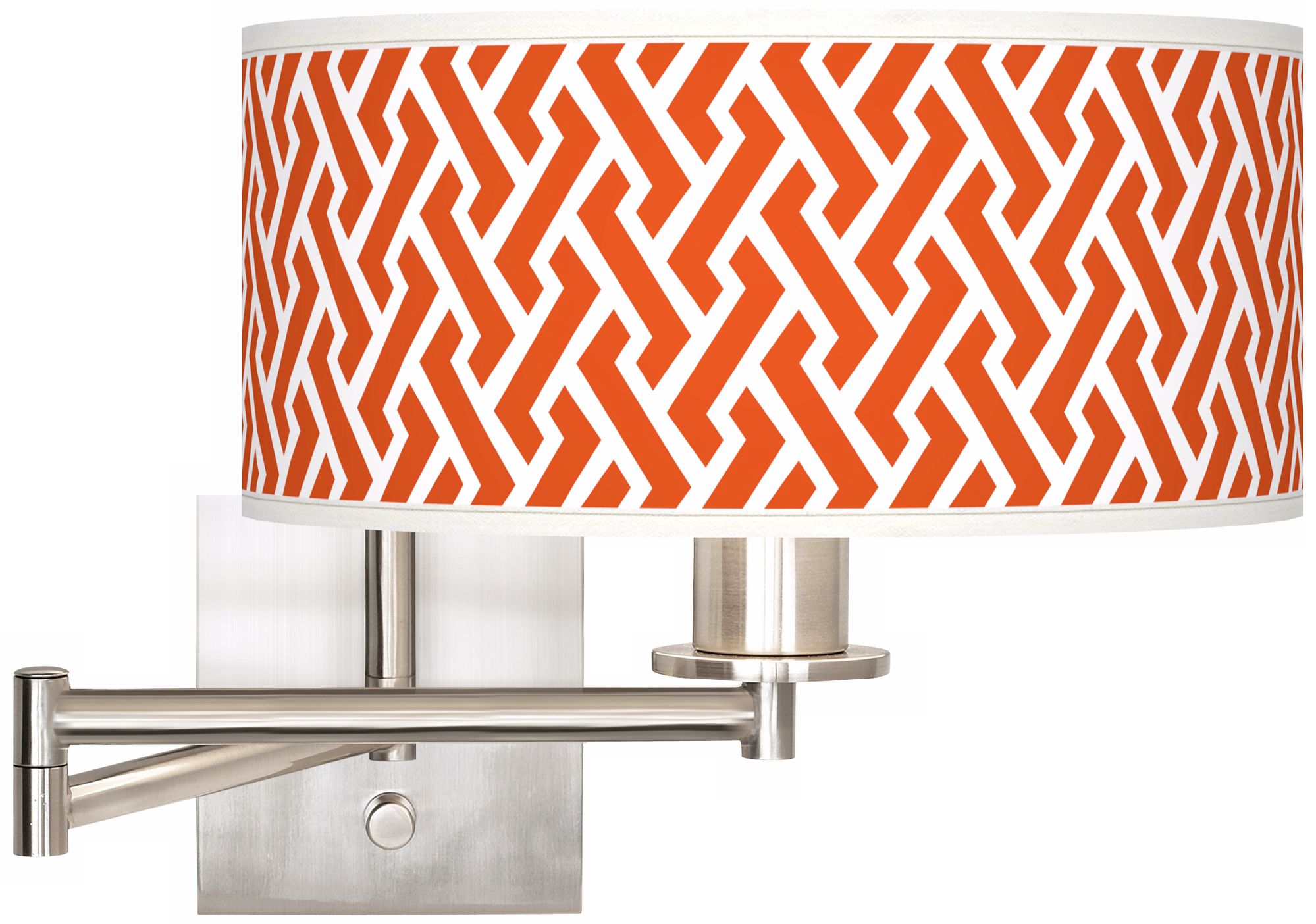 Red Brick Weave Brushed Steel 12" Wide Drum Swing Arm Lamp