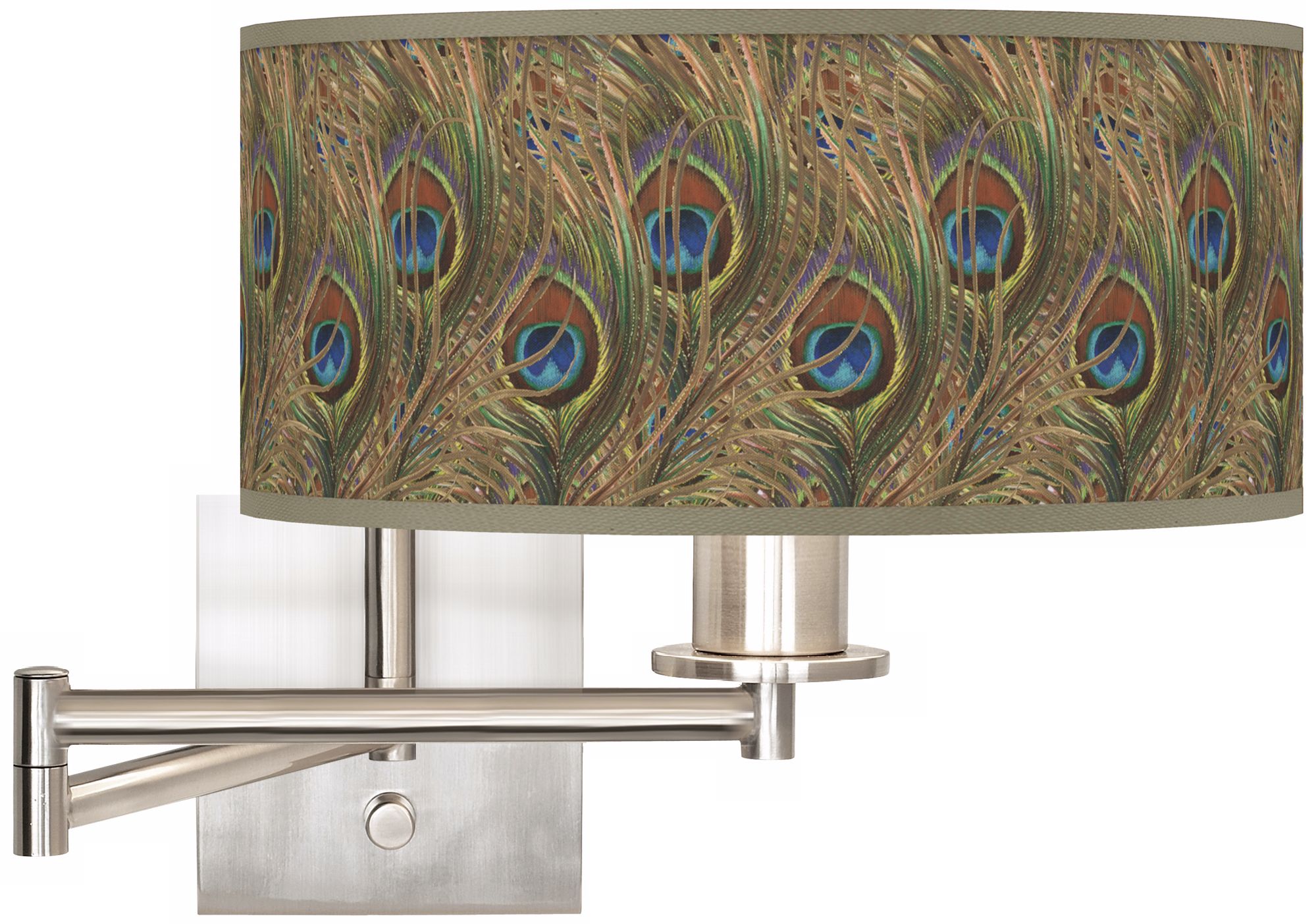 Iridescent Feather Brushed Steel Plug-In Swing Arm Wall Light