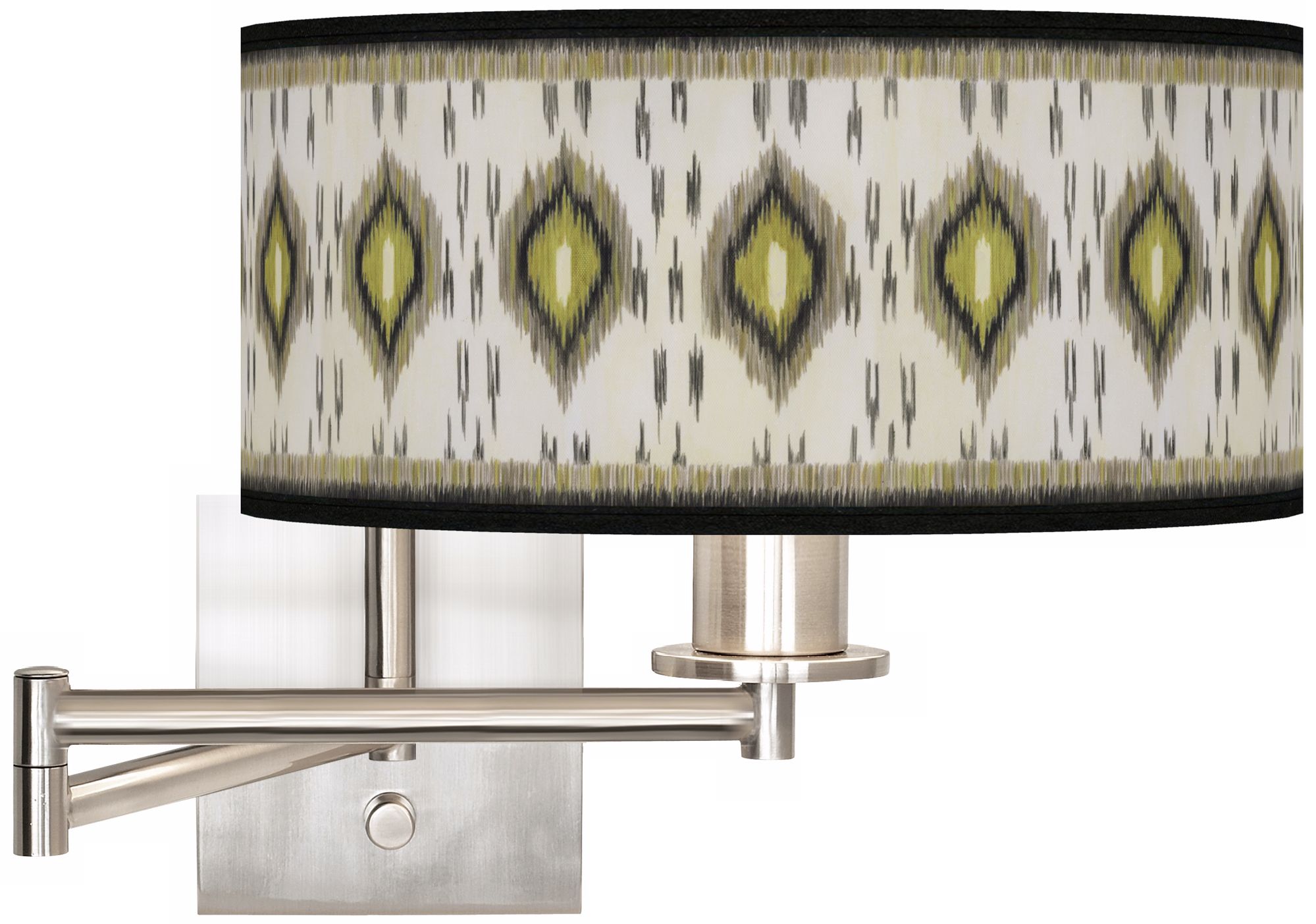 Desert Ikat Brushed Steel 12" Wide Drum Swing Arm Lamp