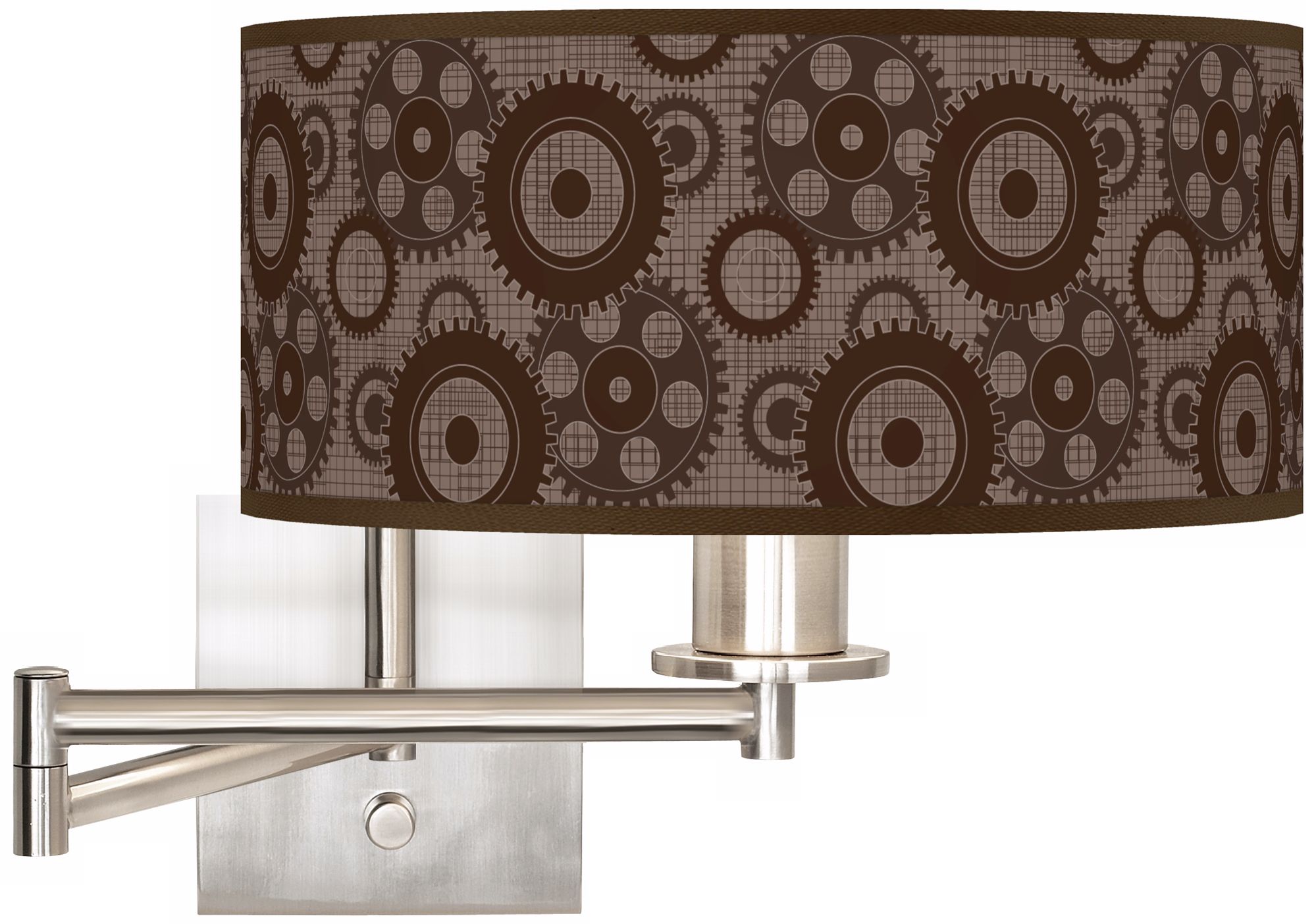 Industrial Gears Brushed Steel 12" Wide Drum Swing Arm Lamp