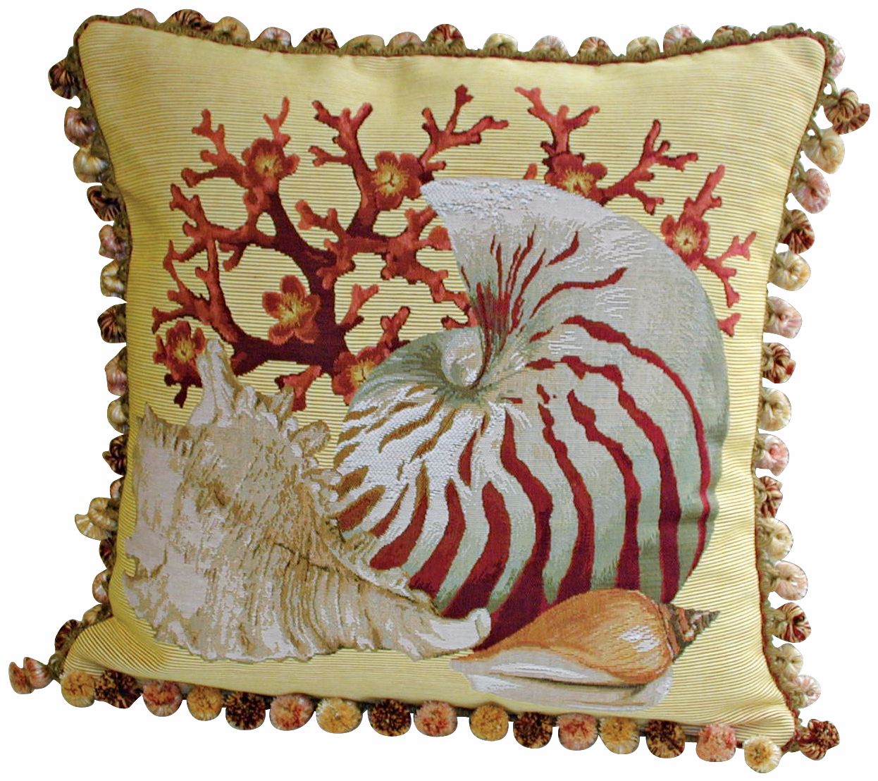 Coral Sea Shells Lemon Throw Pillow