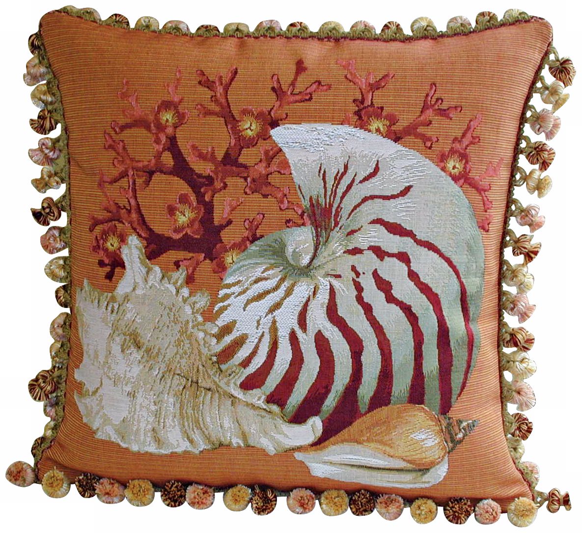 Coral Sea Shells Orange Throw Pillow