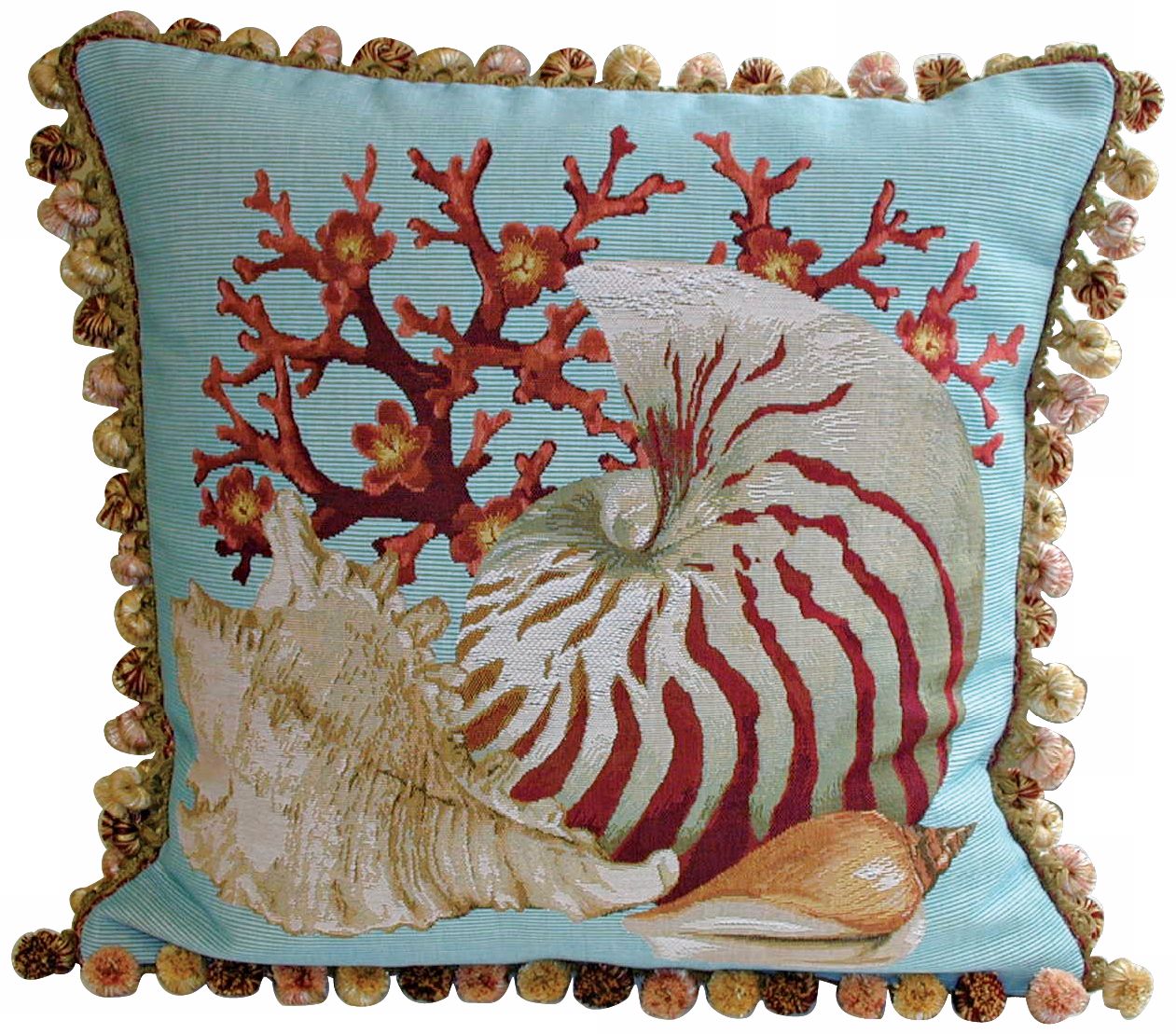Coral Sea Shells Teal Throw Pillow