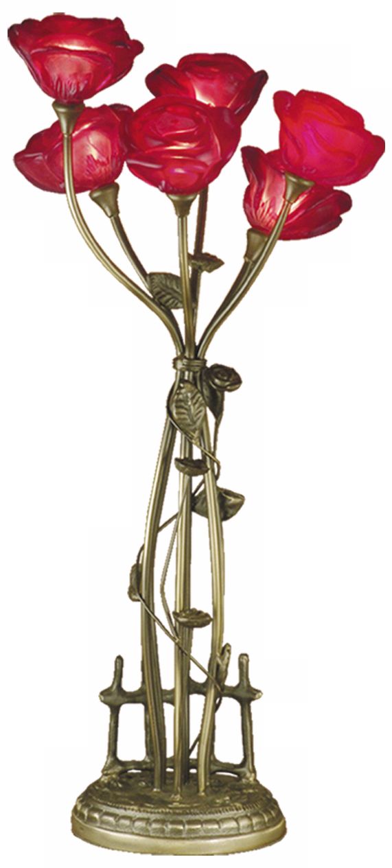 Dale Tiffany Red Roses Art Glass Table Lamp