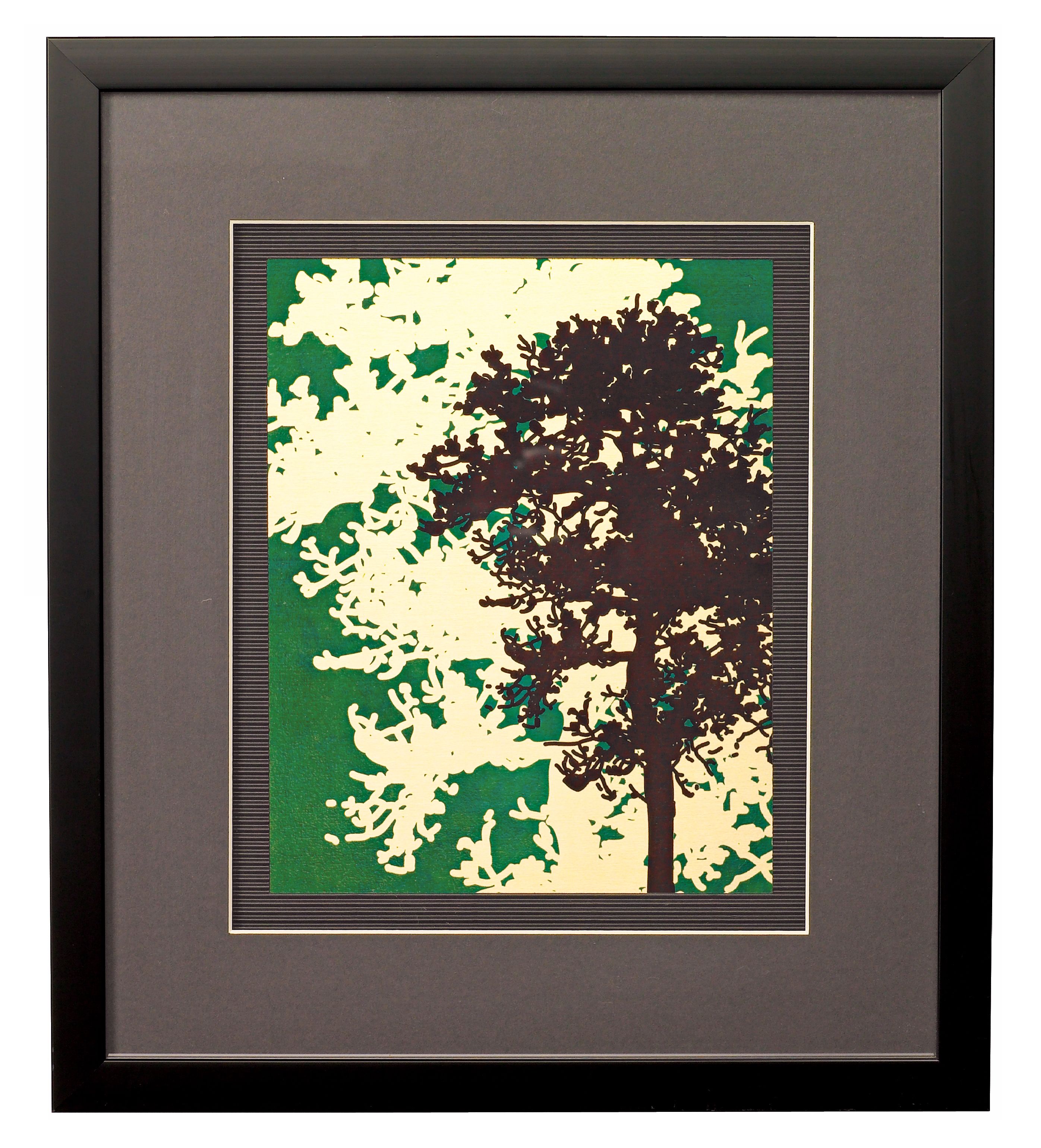 Green Metal Trees B Framed 17" High Wall Art