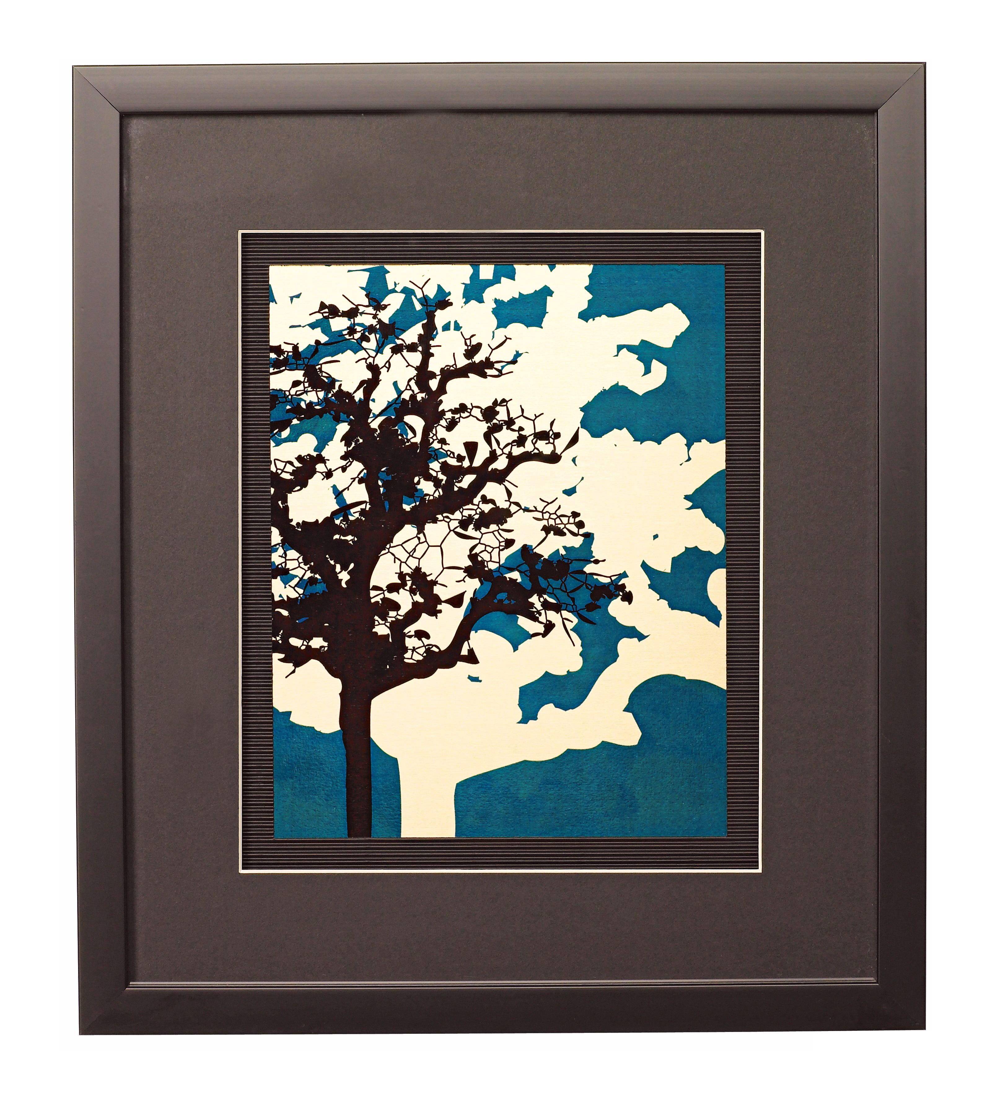 Blue Metal Trees C Framed 17" High Wall Art