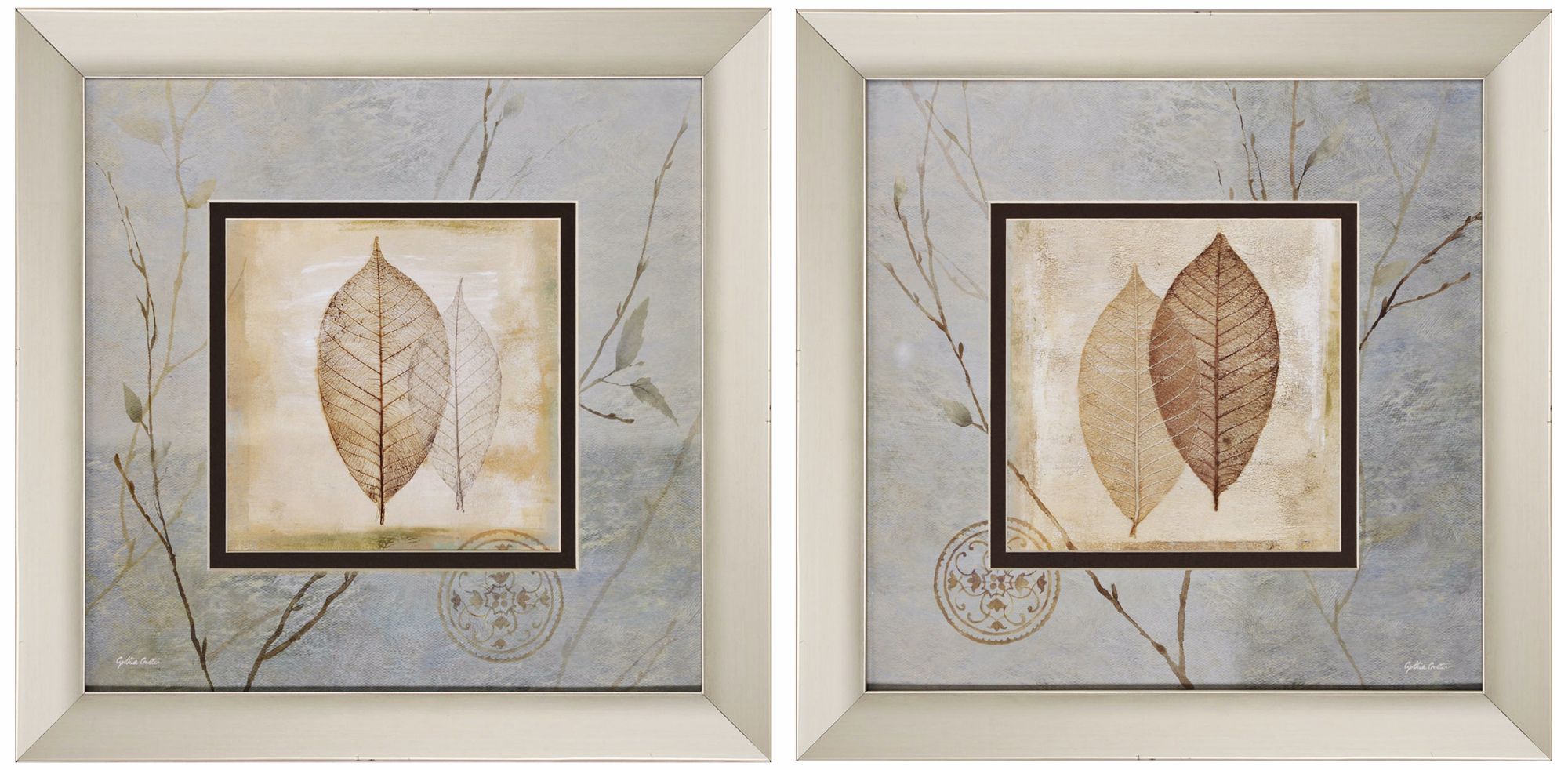 Set of 2 Leaf Collage I and II Prints Wall Art