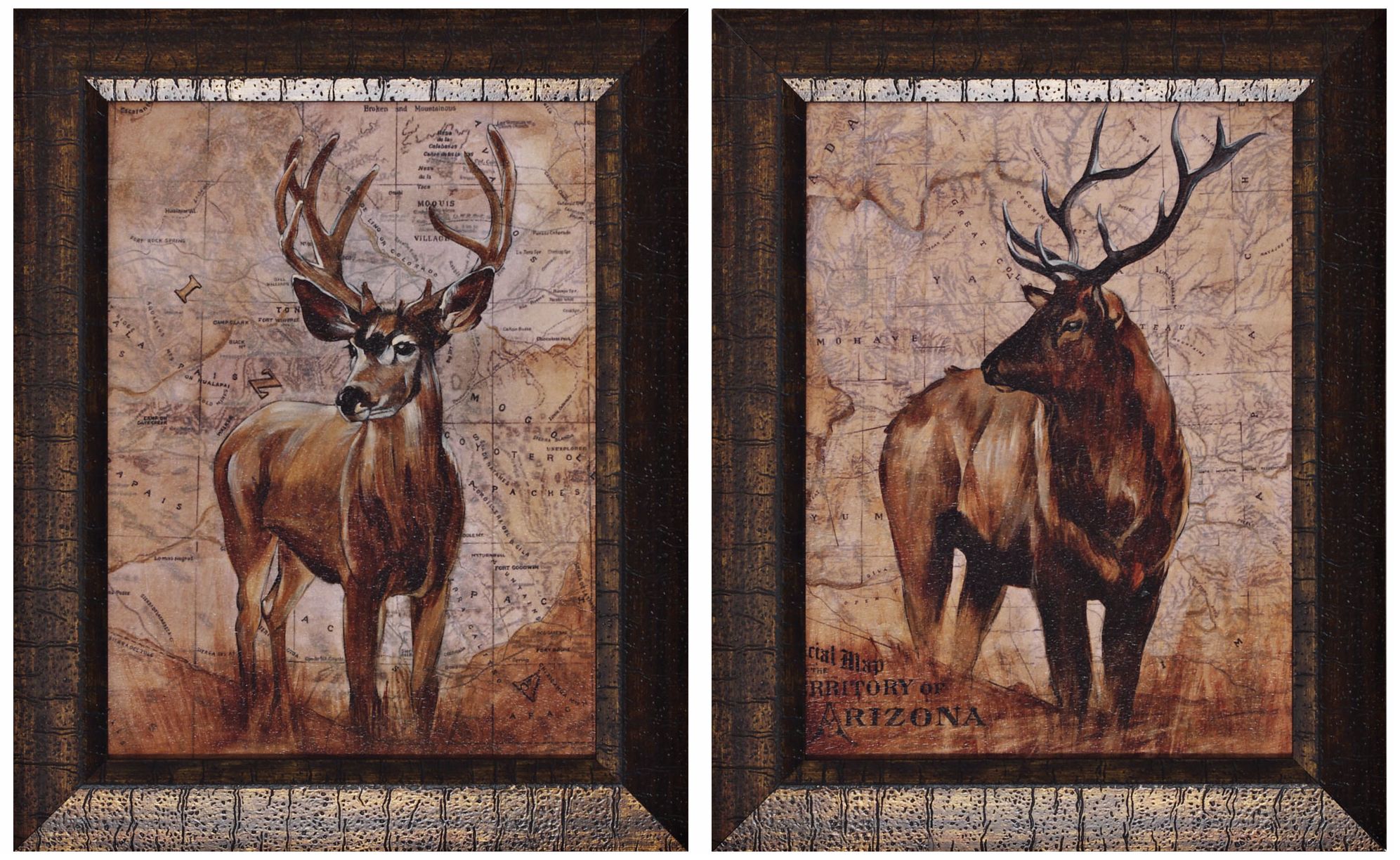Set of 2 Deer and Elk Prints Wall Art