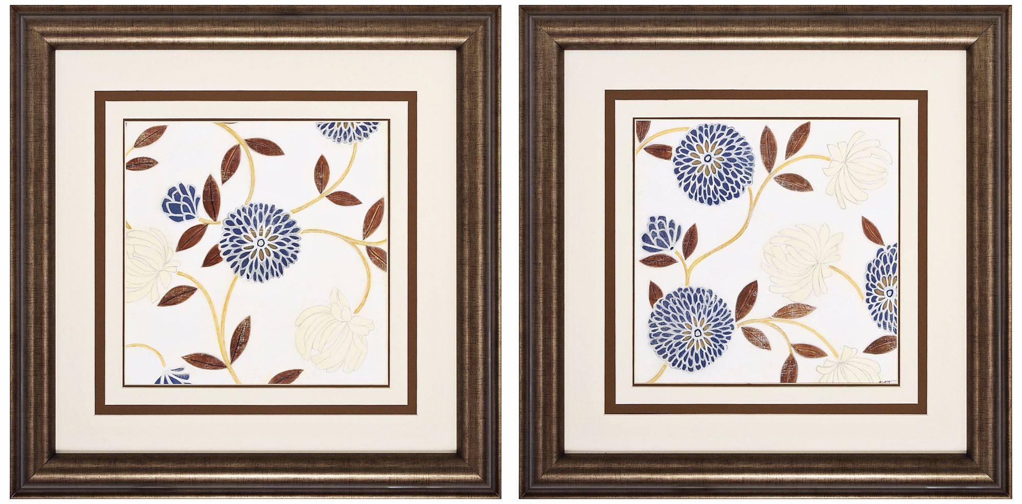 Set of 2 Flowers Silk Prints Wall Art
