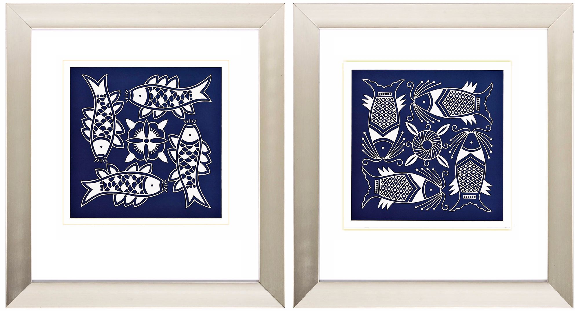 Set of 2 Indigo Fish III and IV Prints Wall Art