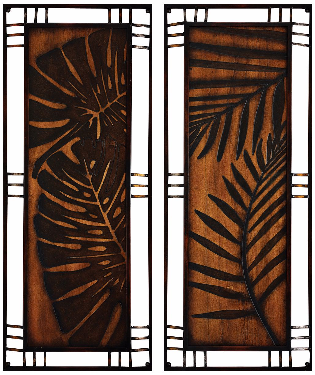 Bold Leaf Wood and Metal Wall Art Panels