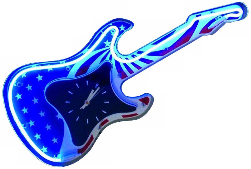 Neon American Flag Rock Guitar 29" Wide Wall Clock