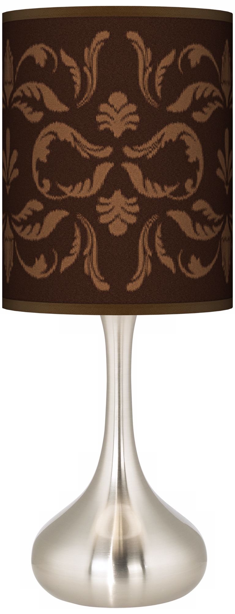 Mocha Flourish Linen Giclee Kiss Table Lamp
