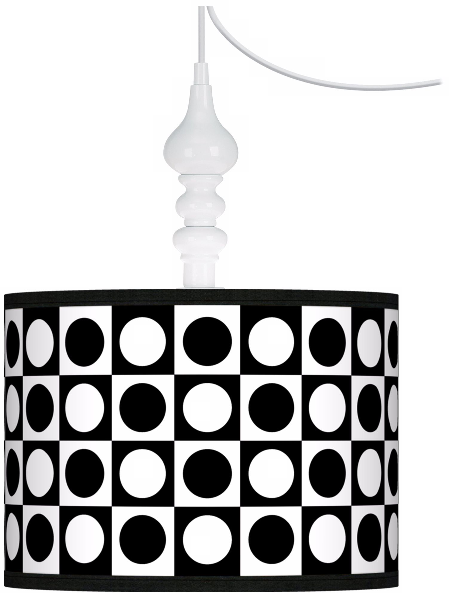 Black/White Dotted Square 13 1/2" Wide White Swag Chandelier