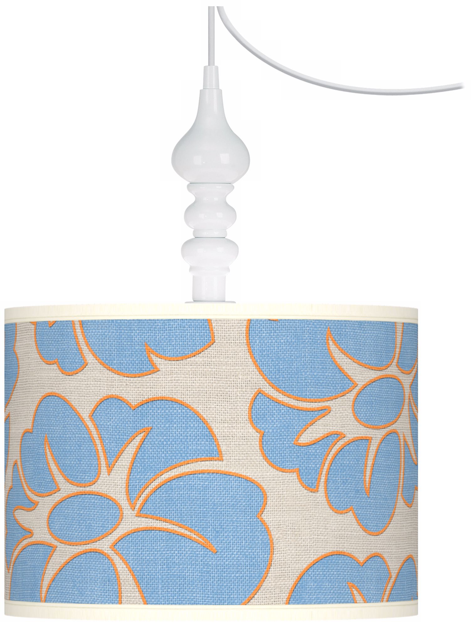 Floral Blue Silhouette Giclee 13 1/2" Wide Swag Pendant