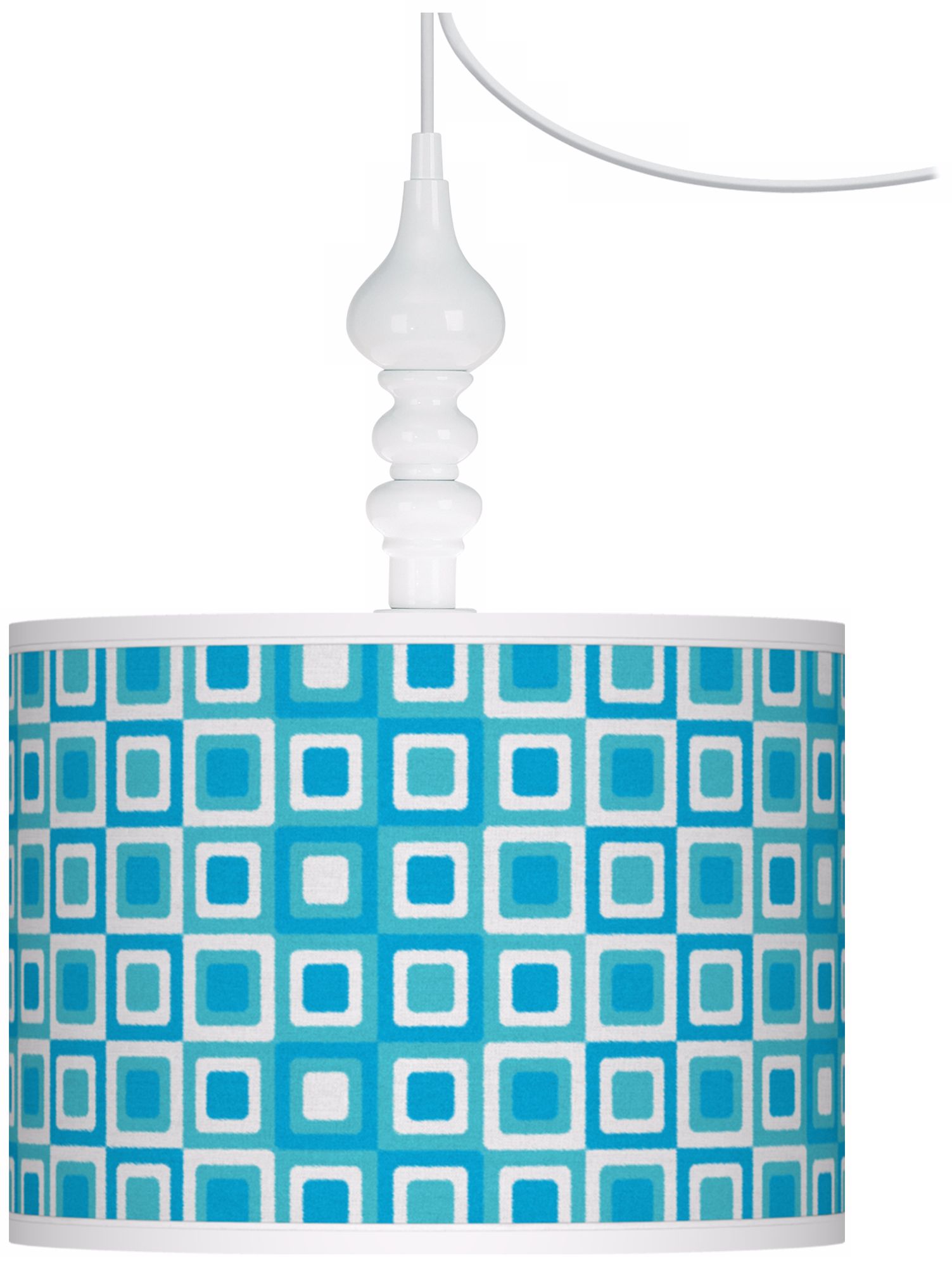 Blue Boxes Linen Giclee White 13 1/2" Wide Swag Pendant