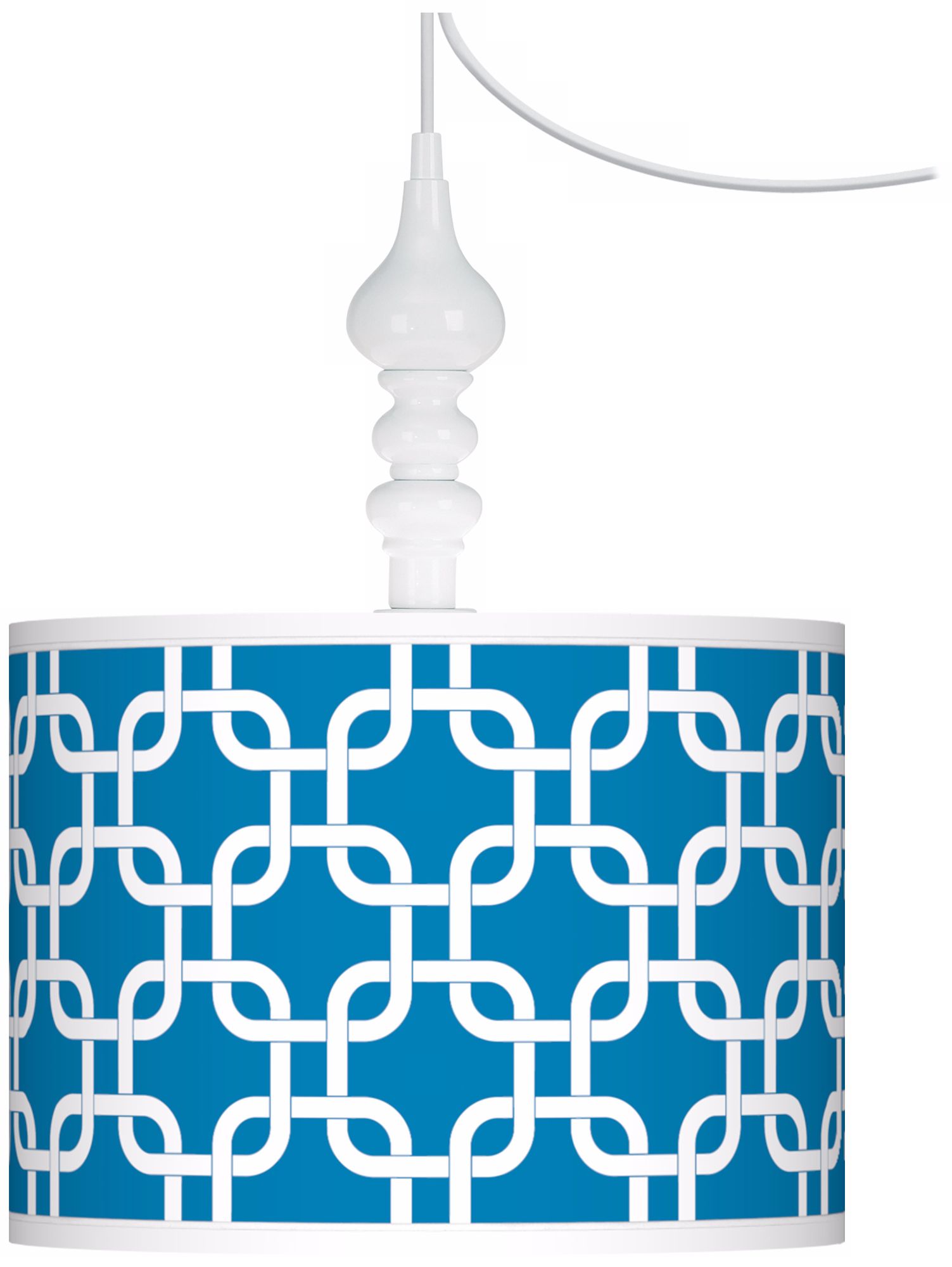 Blue Lattice Giclee 13 1/2" Wide White Swag Chandelier