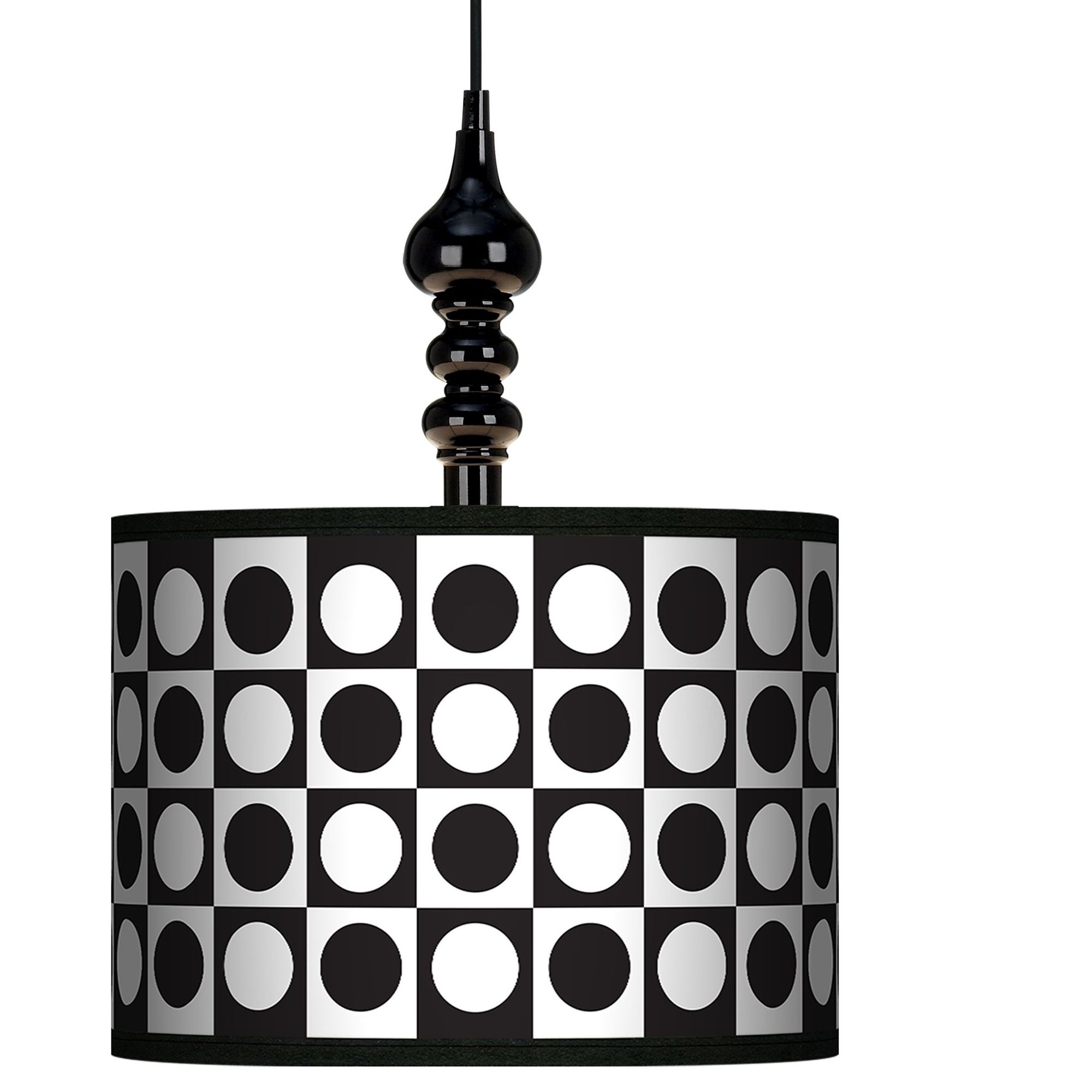 Black/White Dotted Square 13 1/2" Wide Black Swag Chandelier