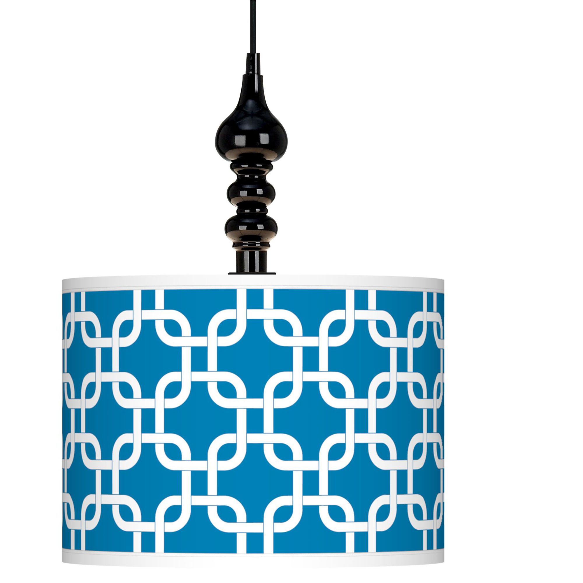 Blue Lattice Giclee 13 1/2" Wide Black Swag Chandelier