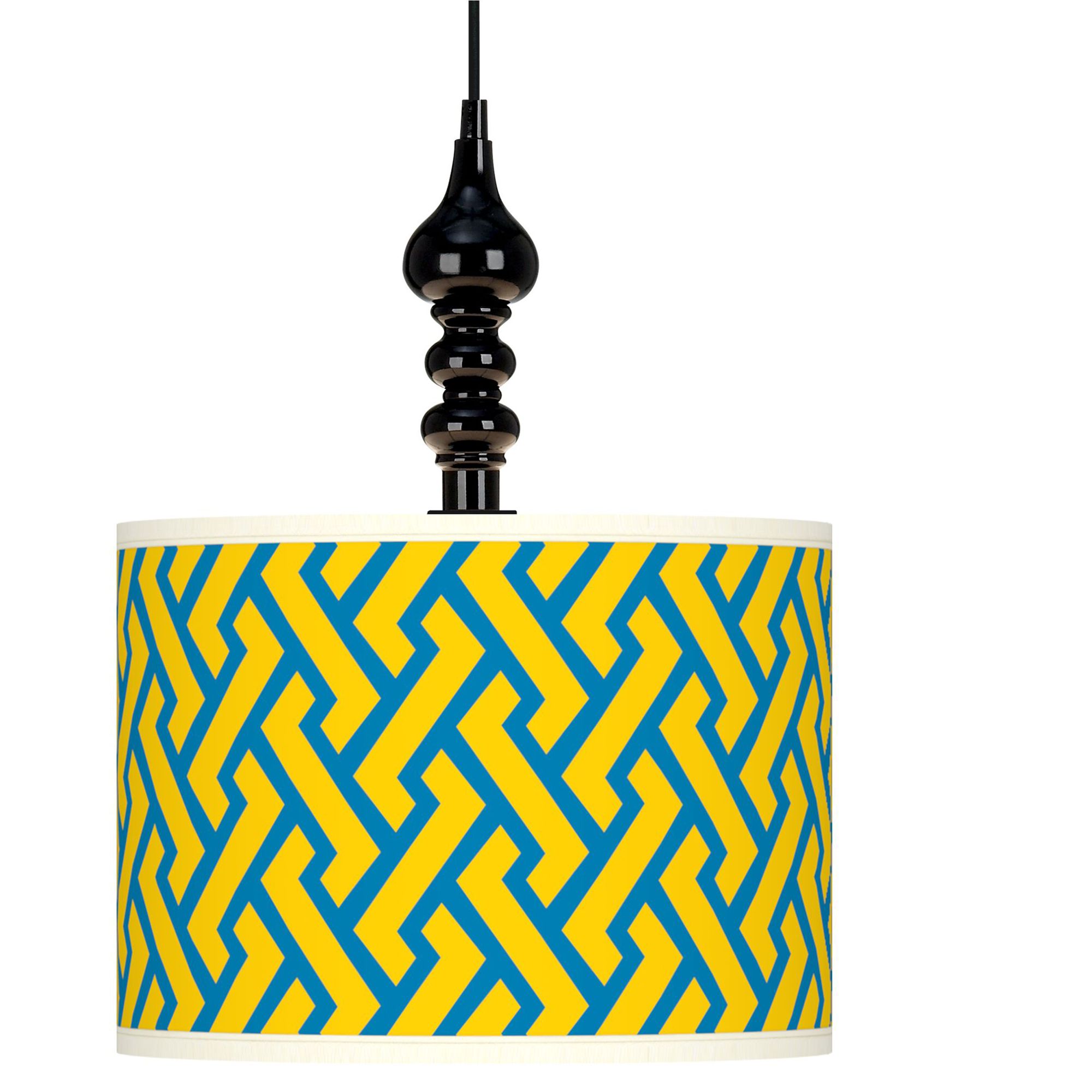 Yellow Brick Weave Giclee 13 1/2" Wide Black Swag Pendant