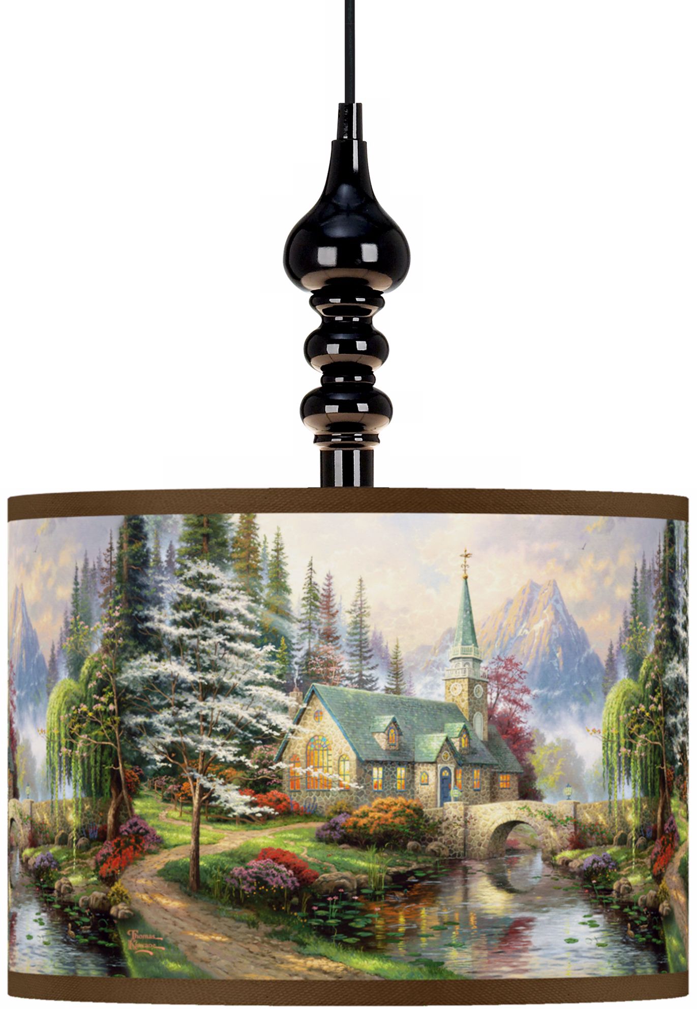 Thomas Kinkade Dogwood Chapel Black Swag Chandelier