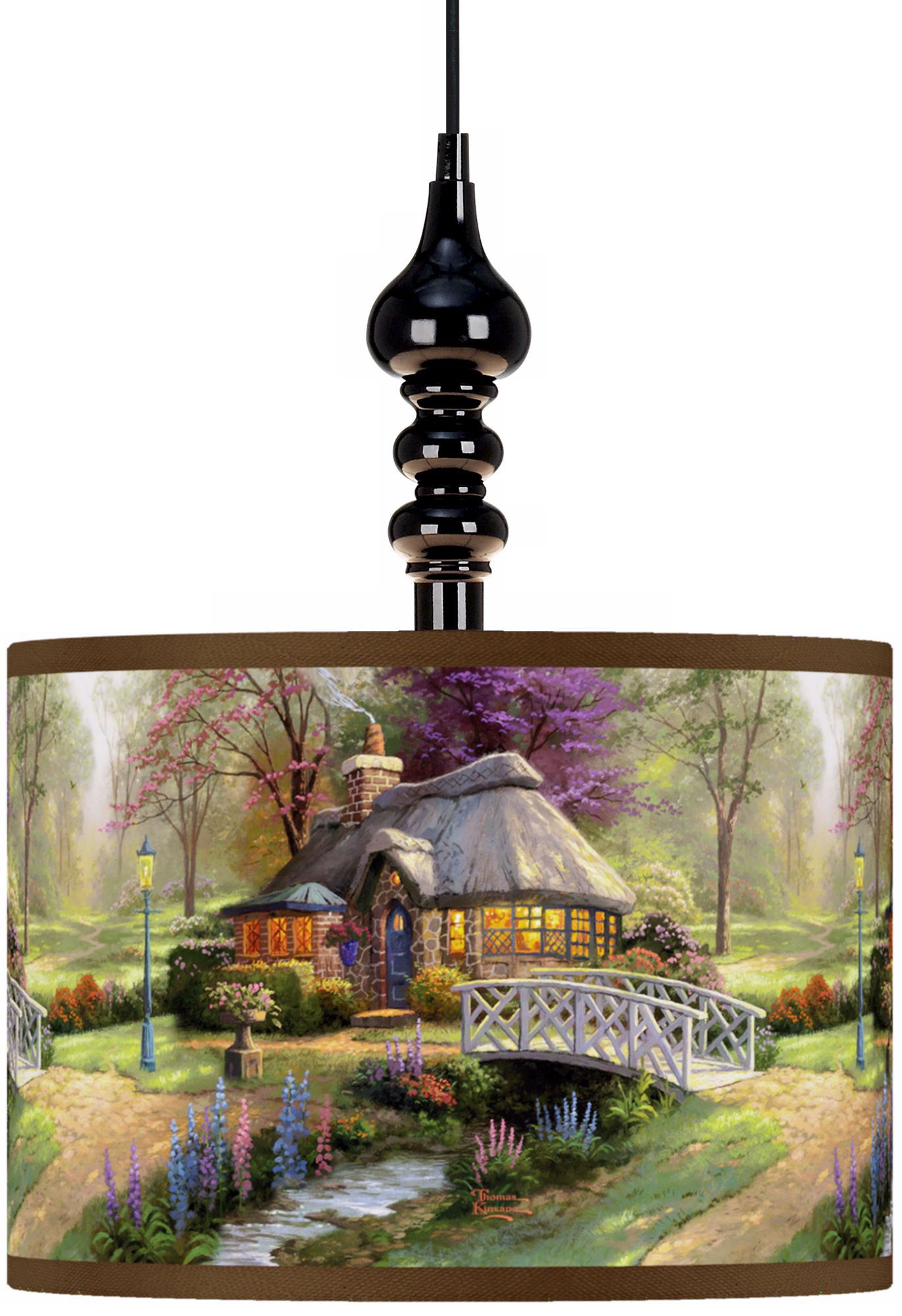 Thomas Kinkade Friendship Cottage Black Swag Chandelier